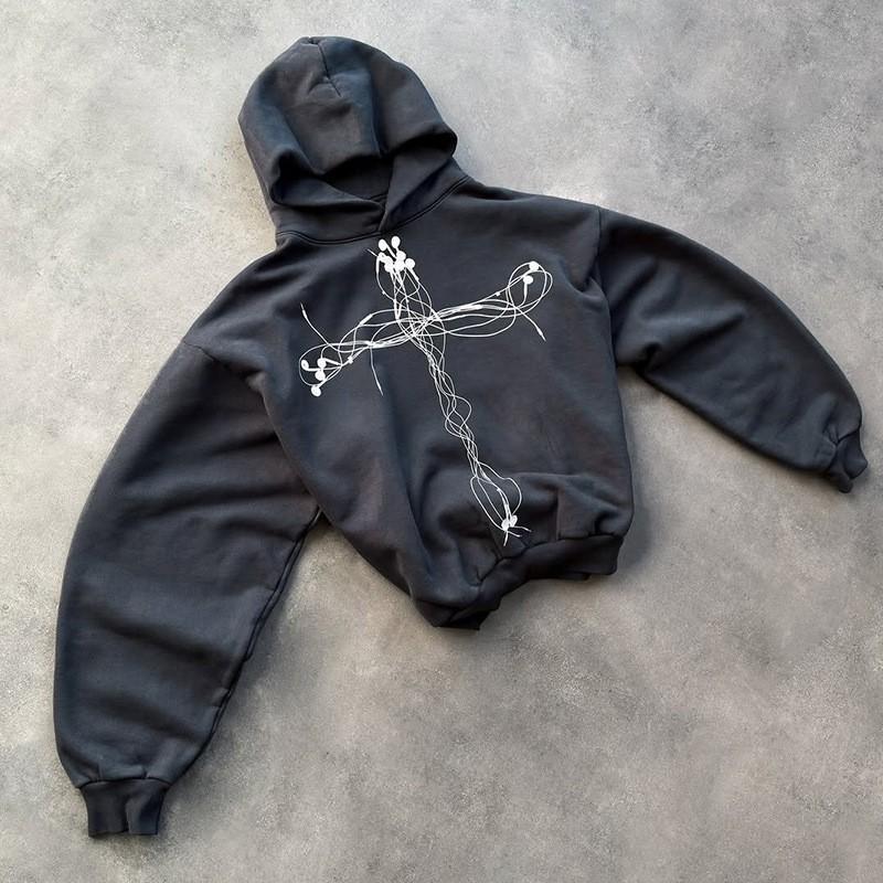 Creative Graphic Print Hip Hop Hoodie Y2K Loose Fit Casual Long Sleeve Sweatshirt