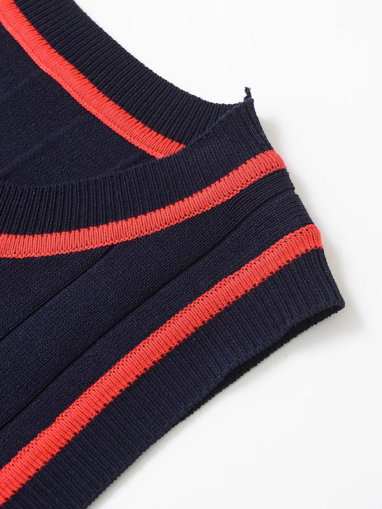 Autumn 2025 European American Casual Color Block Knit T-shirt