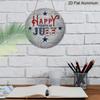 2D Flat, 1pc Round "Happy Fourth of July" Aluminum Hanging Sign, Patriotic USA Flag Star Letter Design, Rustic Wooden Background Metal Wall Decor