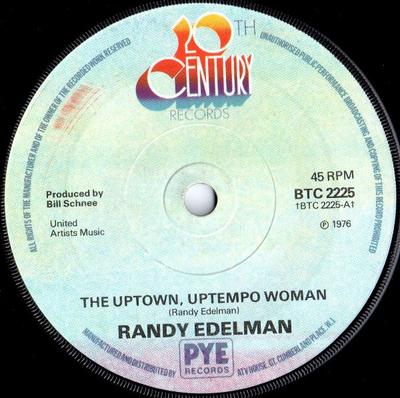7-Zoll Schallplatte RANDY EDELMAN - Uptown, Uptempo Woman BTC2225 20th Century Re 1976 UK Pop Gebraucht