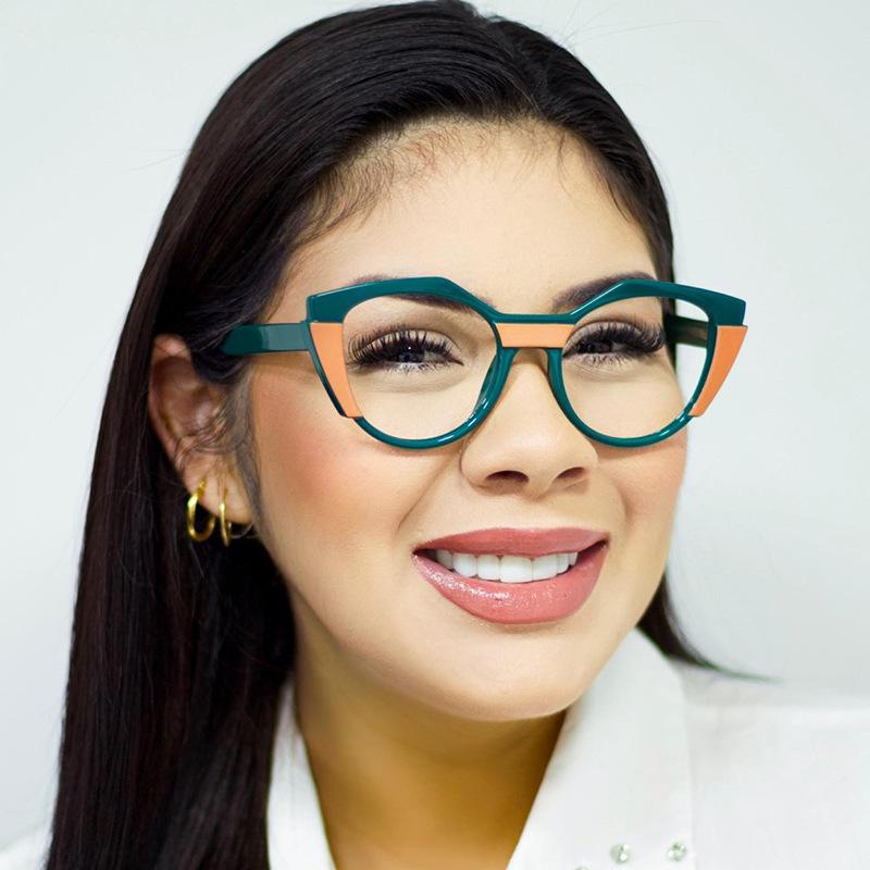 High Quality Women's Glasses Contrast Color Cat Eye Shape Computer Glasses Blue Light Blocking Decorative Glass