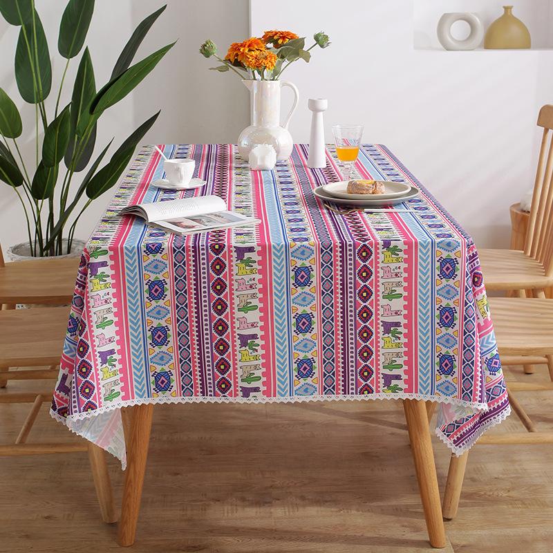 North Style Lace Dining Table Cloth Printed Tablecloth Cover Towel Striped Floral Rectangular Tablecloth Table Top