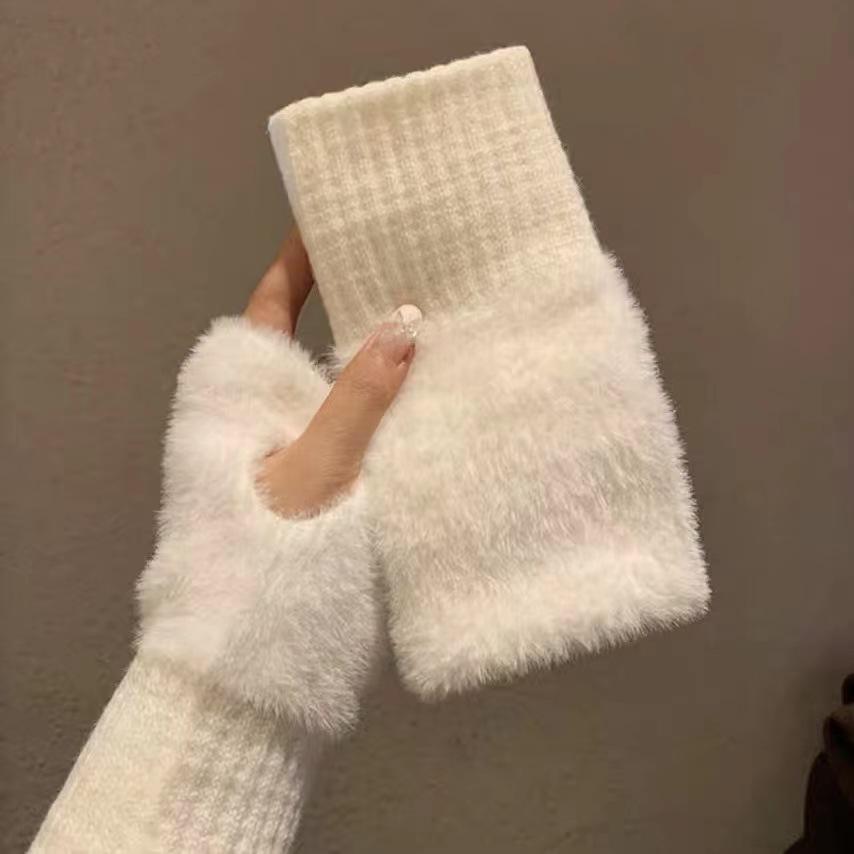 Winter Gloves Warm Knitted Fingerless Half Wool Men and Women Cute Cycling Fingerless Jacquard Thickened Adult Hand Socks