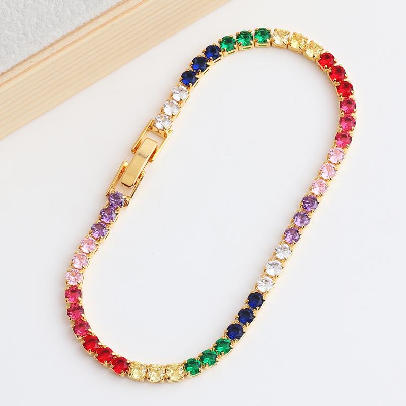 18K Gold Plated baguette Cubic Zirconia Bracelet For Women Men Luxury Jewelry Rainbow CZ Tennis Gorgeous Trendy Bangle Girl Gift