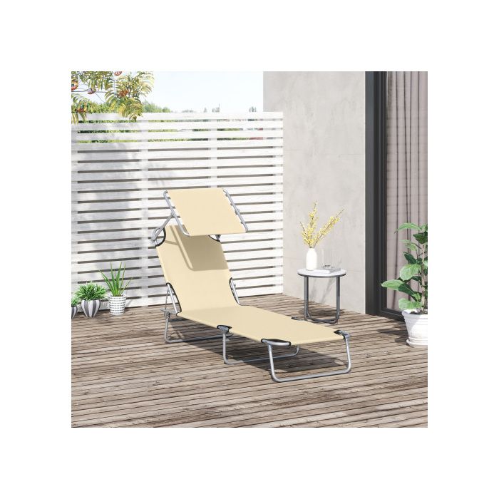 Chaise longue de jardin - MUVOE - Wellness - Beige - Toit solaire réglable - Pliable