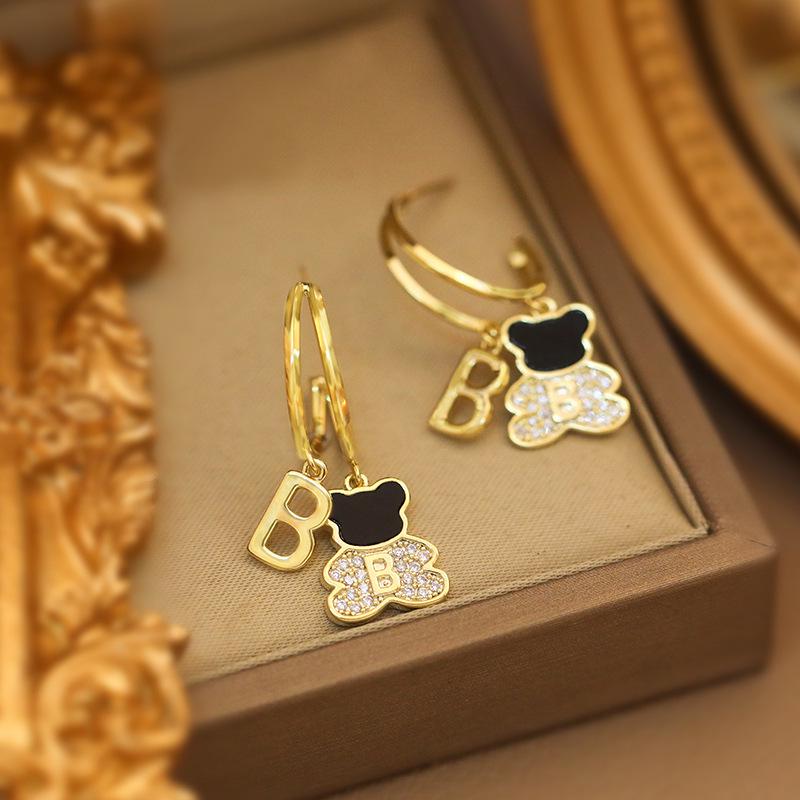 S925 Silver Letter B Bear Stud Earrings 2023 - Trendy & Elegant Jewelry