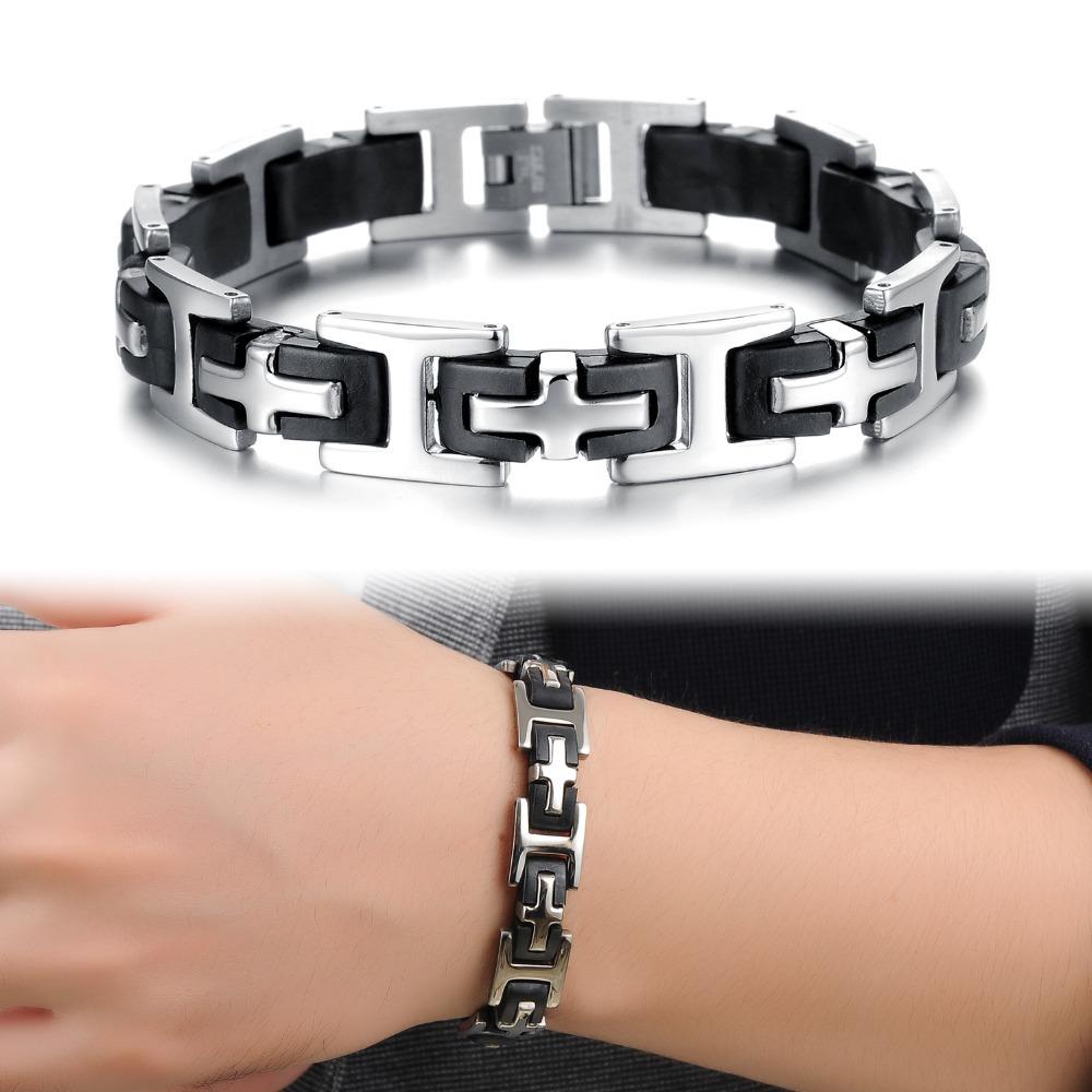 Classic Men's Cross Bracelets 316L Stainless Steel Silicone Bracelet for Man Male Jewelry Friendship Men's Bangles on Hand