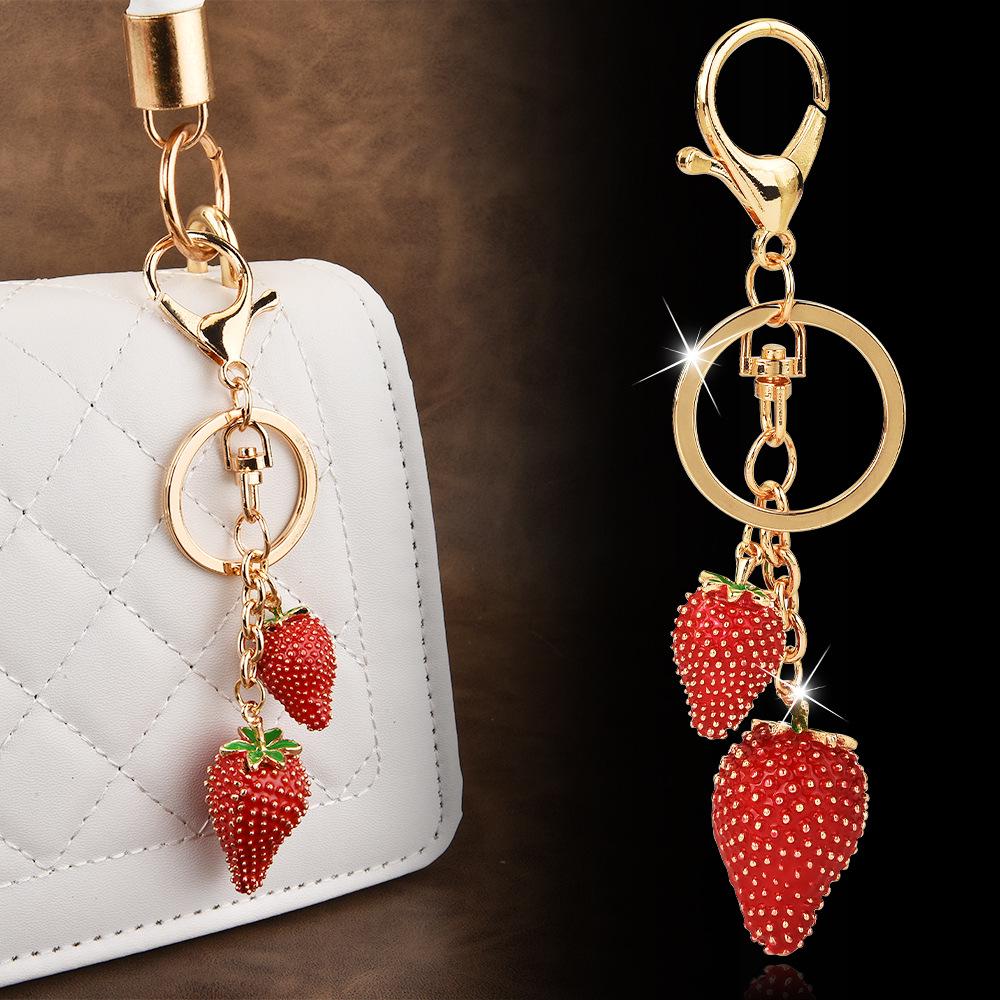 Strawberry Fruit Alloy Keychain: Cute Car Keyring & Bag Charm for Ladies