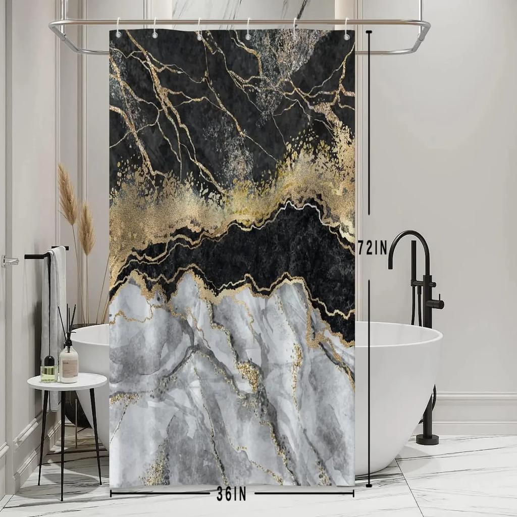 Blue Shower Curtain, Marble Shower Curtain for Bathroom Stall RV Watercolor Abstract Waterproof Fabric Shower Curtain Set