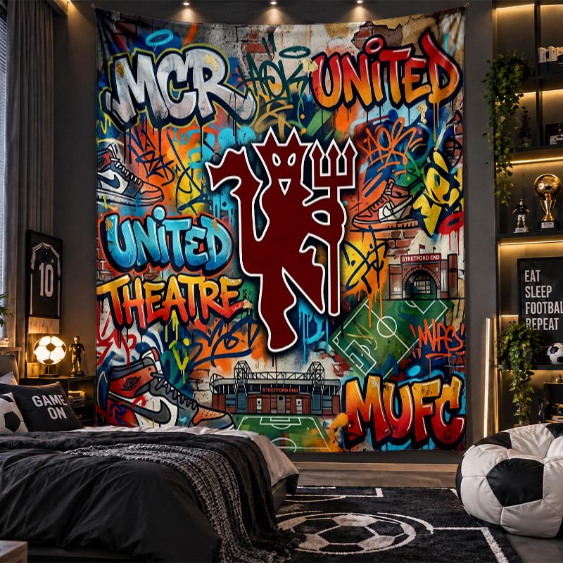 Tapisserie murale Tissu imprimé Manchester United pour salon chambre décoration intérieure