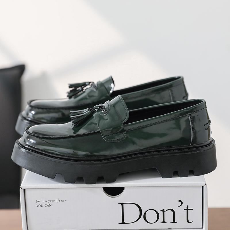 Fashion Brand Fashion British Style Men's Comfortable Thick Bottom Big Head Leather Shoes Spring New Men's Tassel Round Head Lefu Shoes
