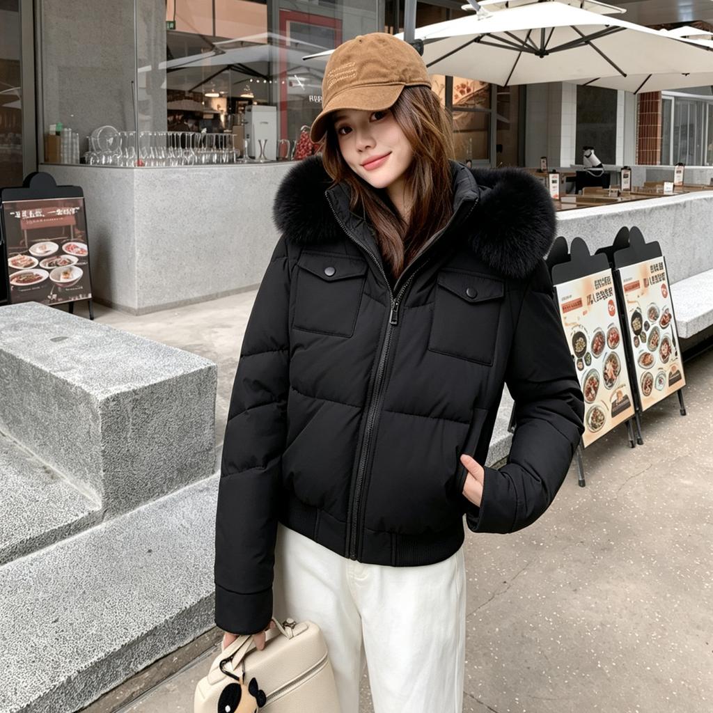 Thickened winter cotton-padded clothes women's short design sense hooded annual fashion cotton-padded jacket new big fur collar