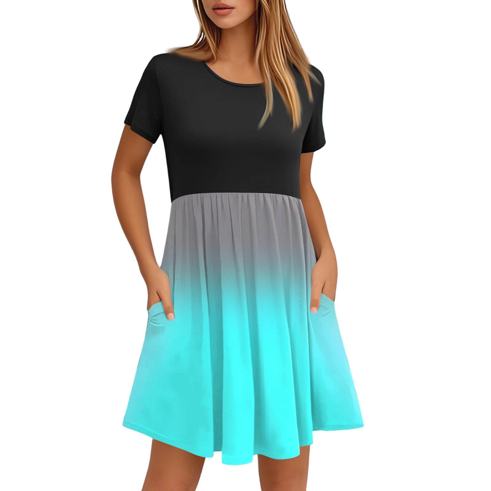 

Женские модные повседневные свободные платья с круглым вырезом и коротким рукавом с принтом и карманами S