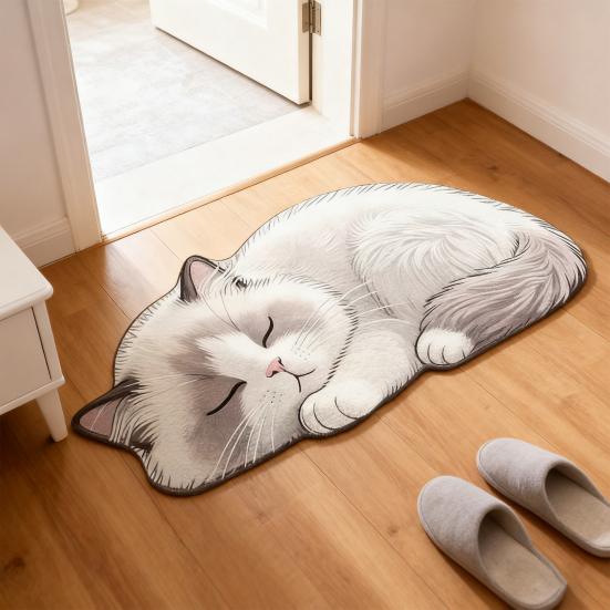 Floor Mat Non-Slip Backing Cat Design Easy Maintenance Versatile Rug Living Room Bathroom Kitchen Home Decor