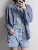 Spring and Autumn New Blue and White Plaid Long Sleeve Shirt Women's College Style Loose Casual Shirt Stacked Jacket Top