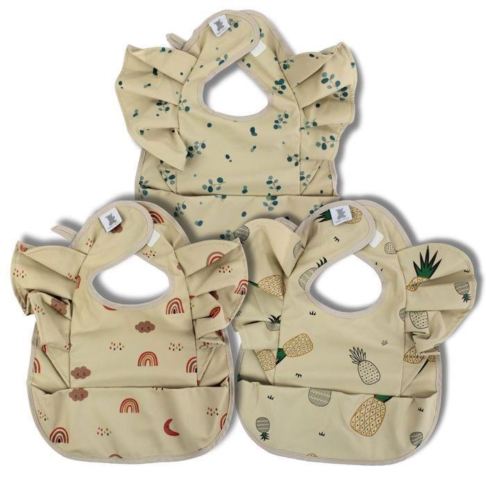 Lot de 3 Bavoirs Froufrou Imperméables avec Poche Récupératrice - Hello Hippo – Protection Élégante pour Bébé | Bavoir Imperméable