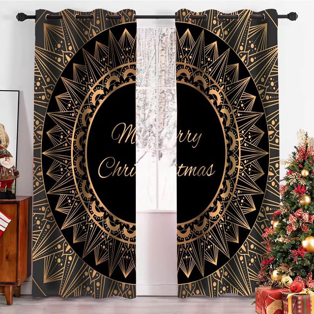Vánoční závěsy 3D Zlatý vánoční strom Los Dekor Zatemňovací závěsy 2 Panely Deluxe Obývací pokoj Ložnice Domácí dekorace Závěsy
