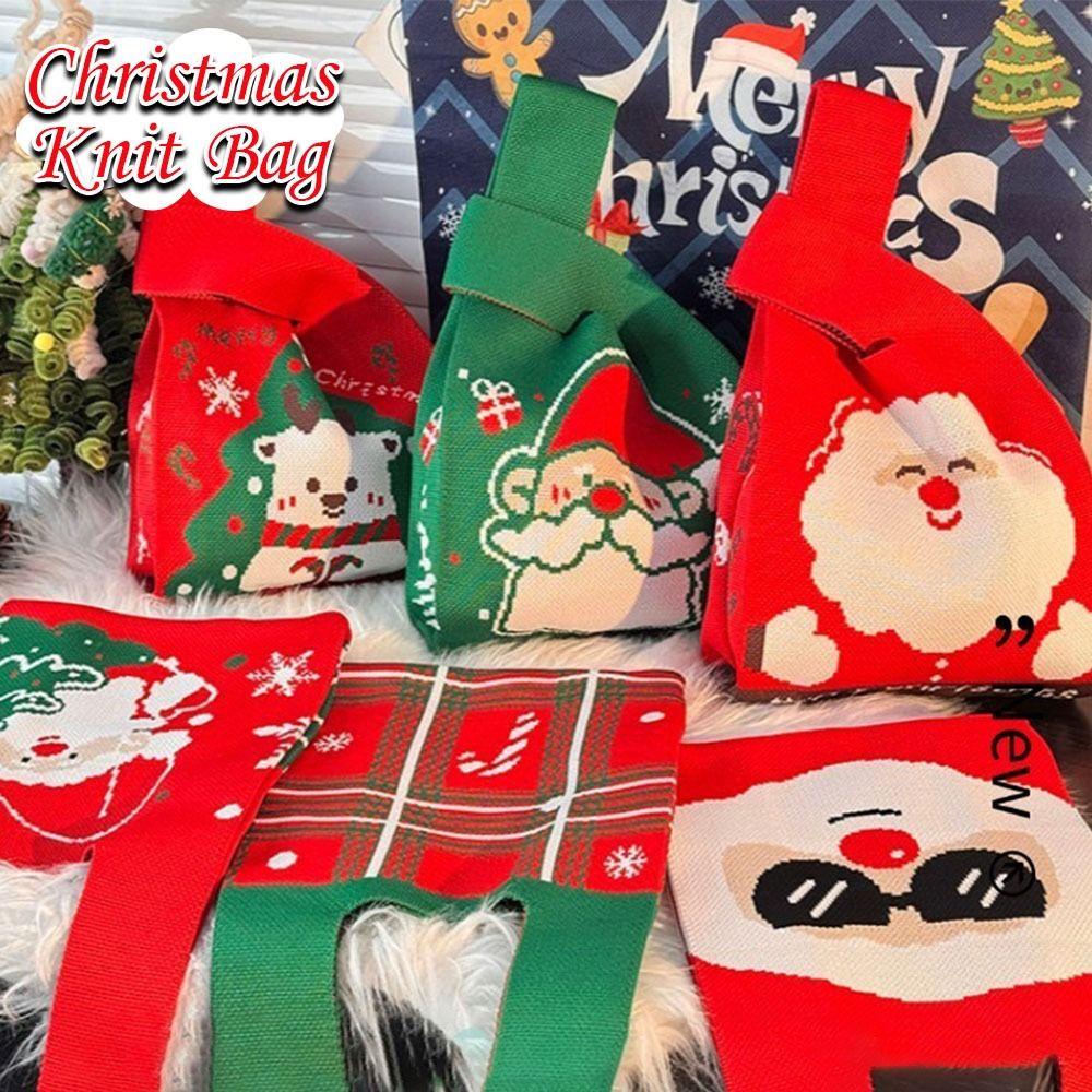 Mini Santa Claus Snowman Christmas Knit Bag Christmas Tree Reusable Christmas Gift Bags Knot Wrist Bags