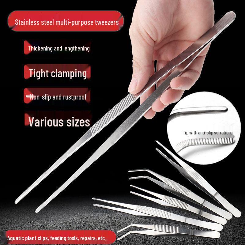 304 Stainless Steel Multifunctional Tweezers: Thickened Straight & Round Head, Bent Tip, Ideal for Aquatic Plants and Succulents.