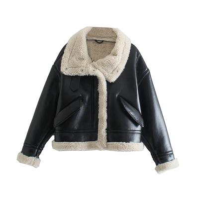 Women Fashion Thick Warm Winter Faux Leather Jacket Coat Vintage Long Sleeve Female Outerwear Chic Tops