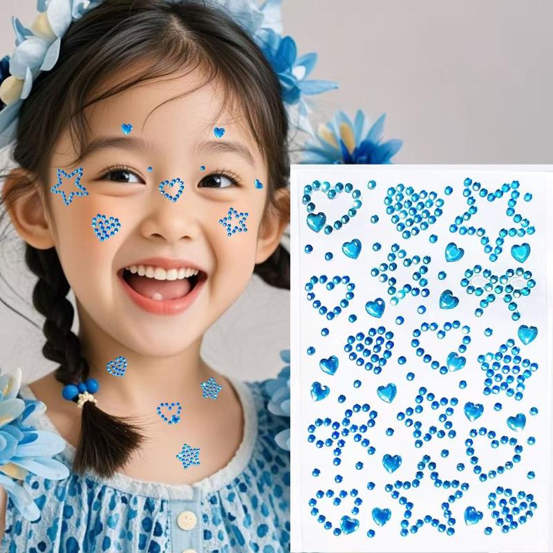 Colorful Face Rhinestone Stickers 1 Sheet Self Adhesive Heart Star Design for School Talent Show Stage Makeup