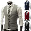 Colete de Fato Sem Mangas Bolsos Simples Cor Sólida Masculino Formal Negócios Colete Roupa de Trabalho