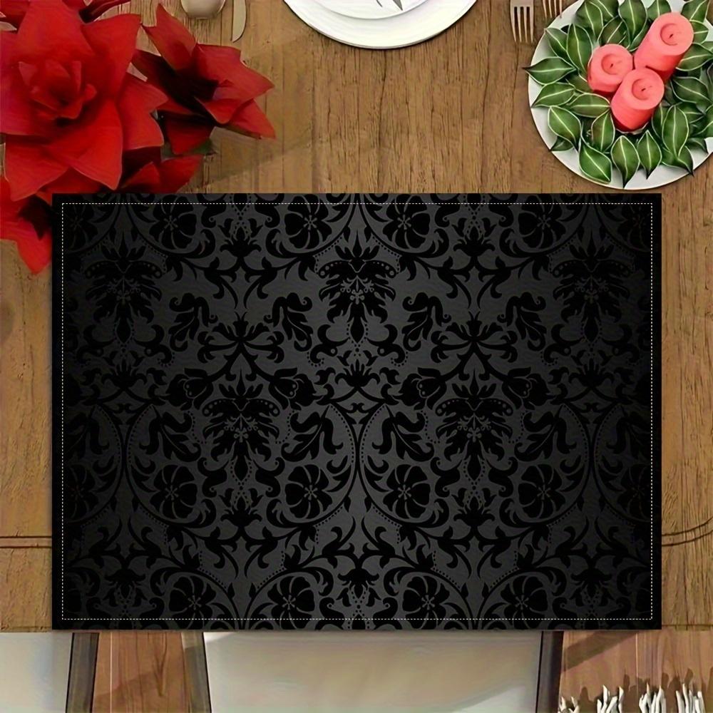 4pcs Elegant Black Damask Placemats – Imitation Linen, 12x18in, Washable, Perfect for Gatherings, Parties & Home Decor