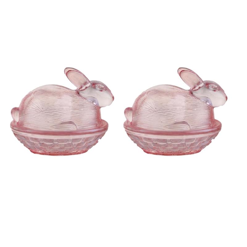 Lovely Transparent Glass Rabbit Jar Household Candy Dispenser Bowl with Lid Kitchen Counter Decoration