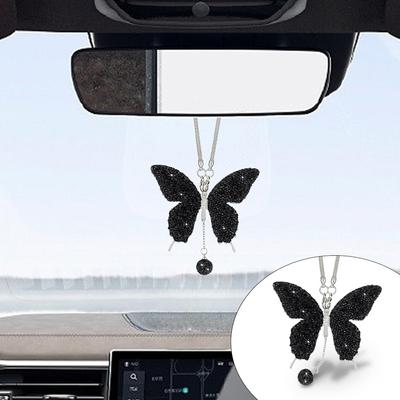 Sparkling Butterfly Pendant Auto Interior Decoration Bling Pendant Car Rearview Mirror Car Pendant Decor Ornaments Accessories