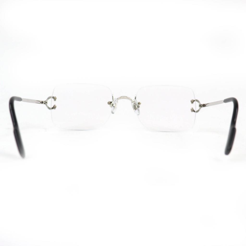 Excellent Cartier Glasses Square Two-Point Rimless Silver Mens Used
