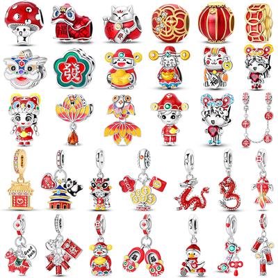 New Year'S Traditional Charms Beads Copper Fortune Cat Dragon Dangle Fit Bangle Bracelet Necklace Diy Jewelry