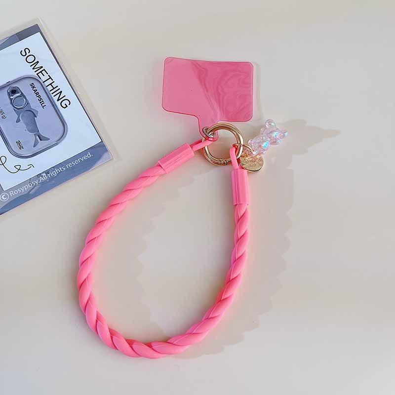 Luminous Bear Silicone Mobile Phone Lanyard Round Soft Ring Mobile Phone Chain Silicone Wrist Anti-lost Mobile Phone Lanyard розовый