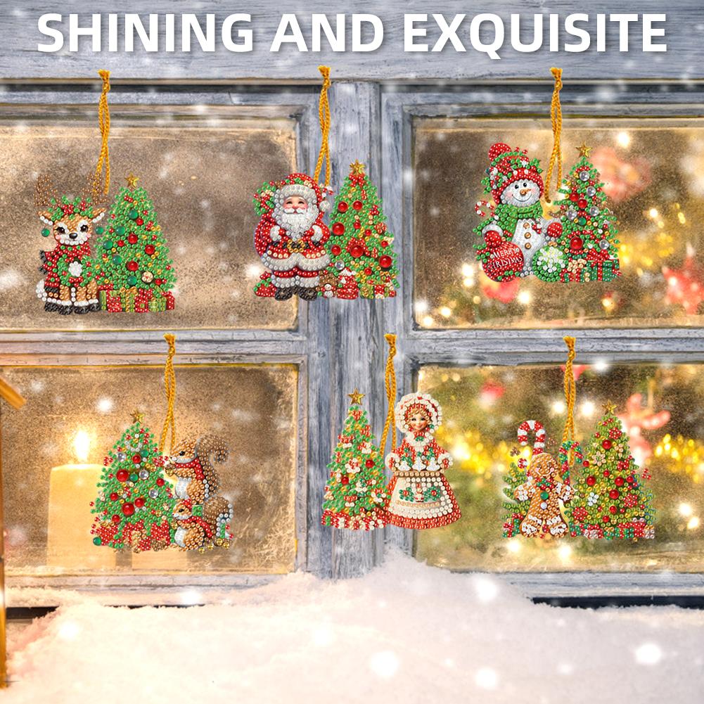 15 Stück Weihnachten Thema 2D Flach DIY Hängende Diamantmalerei Kits Strass Diamantmalerei Fensteranhänger FensterHängekunst für Heimdekoration