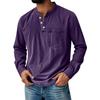 Men's Henley Long Sleeve T-Shirt Vintage Washed Denim Casual Tops Button Down Crew Neck Loose Fit Daily Streetwear for Men