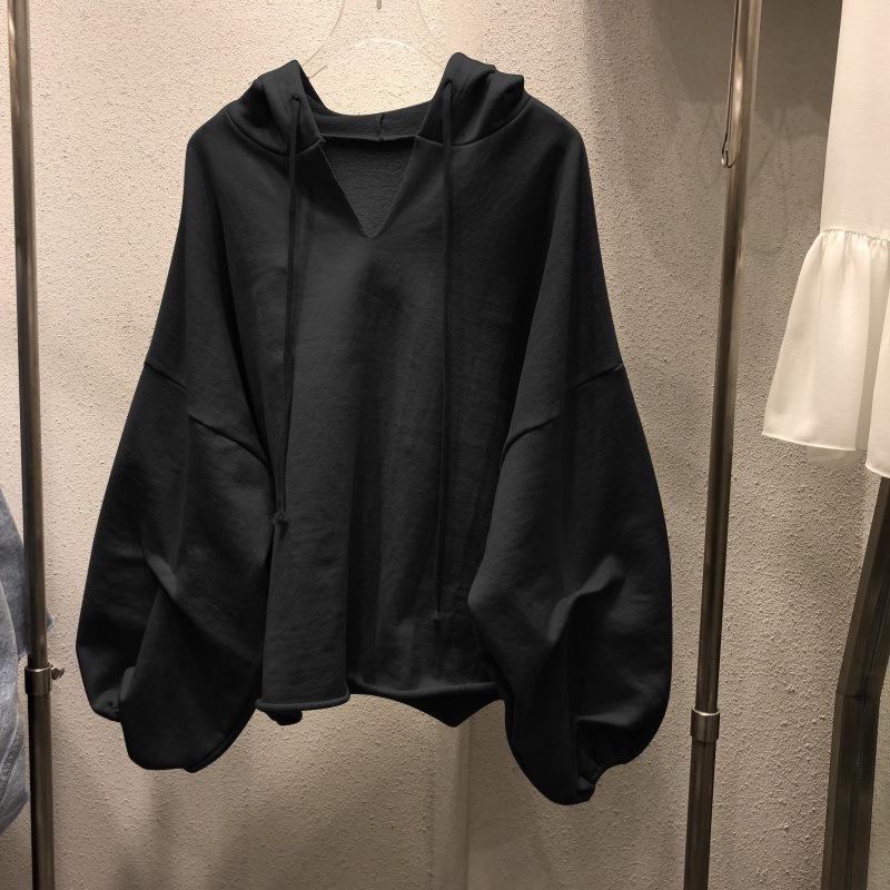 Women's Korean V-Neck Hooded Cotton Sweater - Lightweight, Loose Fit for Spring & Autumn