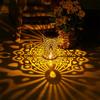 Peacock Solar Lantern Outdoor Waterproof Metal LED Hanging Light Hollow Out Projection Lamp for Garden Yard Patio Holiday Decor