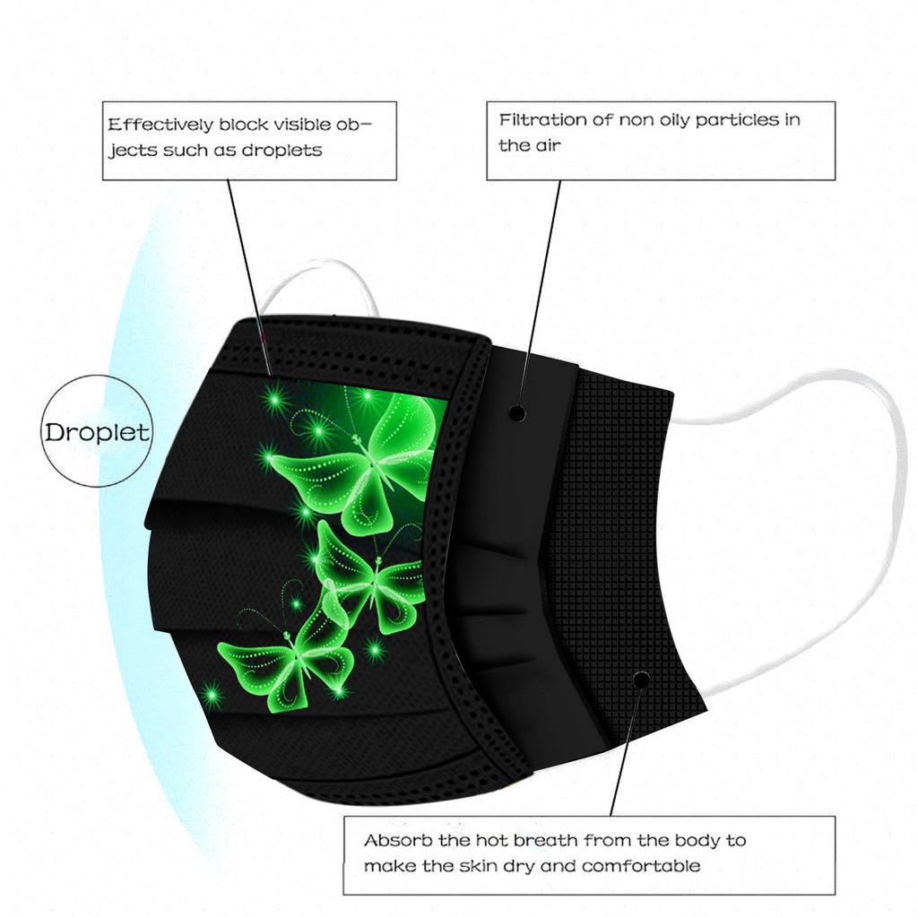 50 szt. Maska dla dorosłych z nadrukiem motyla Jednorazowa ochronna na twarz