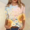 Women's Casual Floral Print Three Quarter Sleeve Round Neck Top Lightweight Comfortable Fit Versatile Everyday Wear