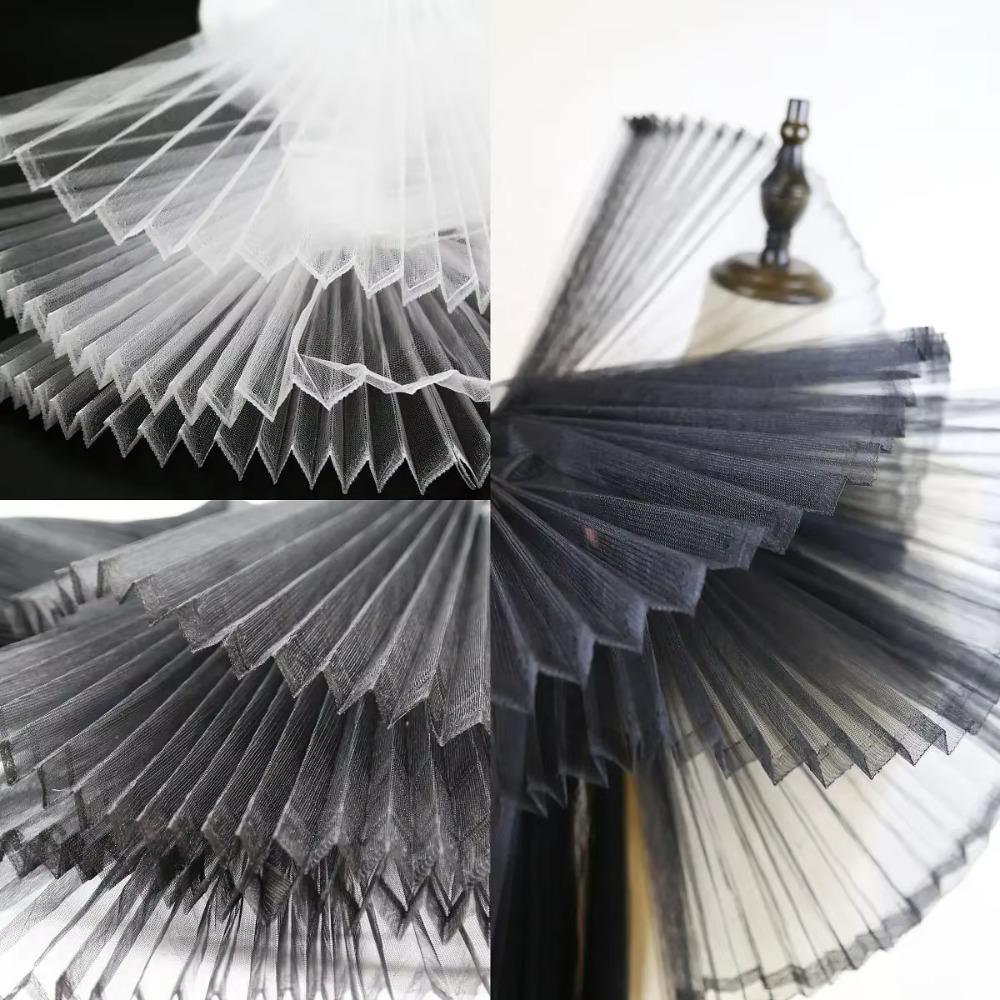 Thin Sheer Pleated Organza Fabric Bright Pleated Stiff Mesh Organza Dress Fabric Soft Comfortable DIY Sewing Fabric