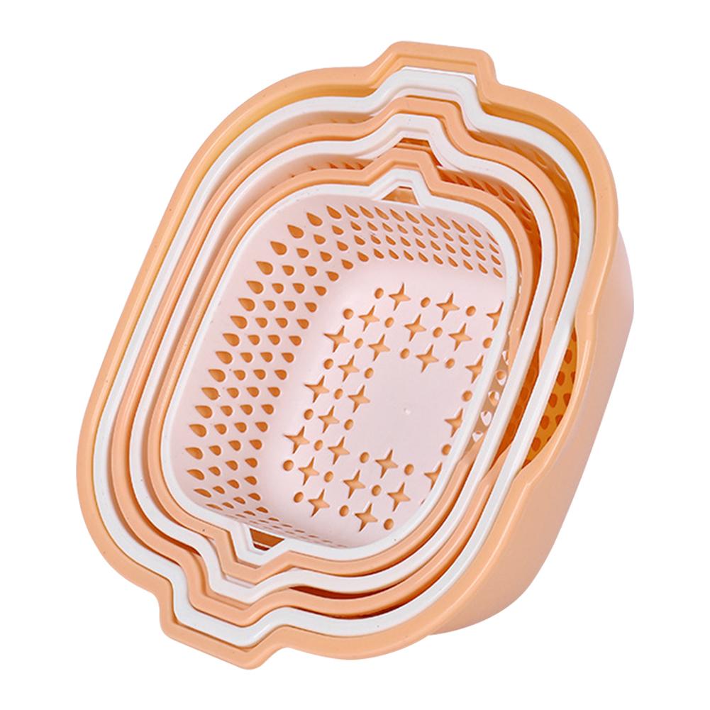 

6шт утолщенных двухслойных корзин для сушки пластиковых бутылок без BPA 2 в 1 корзины для мытья фруктов и овощей набор корзин для хранения продуктов розовый