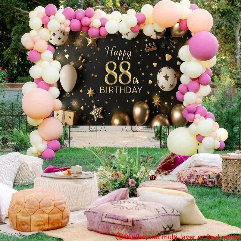 2D Luxuriöser 88. Geburtstag Hintergrund, Schwarz-Gold-Thema mit Krone & Geschenk für Party