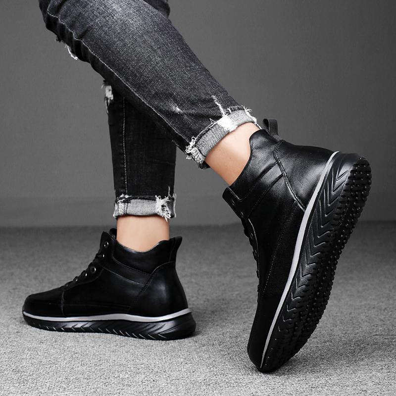 Fashion Mens Fashion Sneakers Genuine Leather Male Basic Boots Handmade Men's Low Top Casual Shoes Lace-Up Men Winter Plush Snow Boots