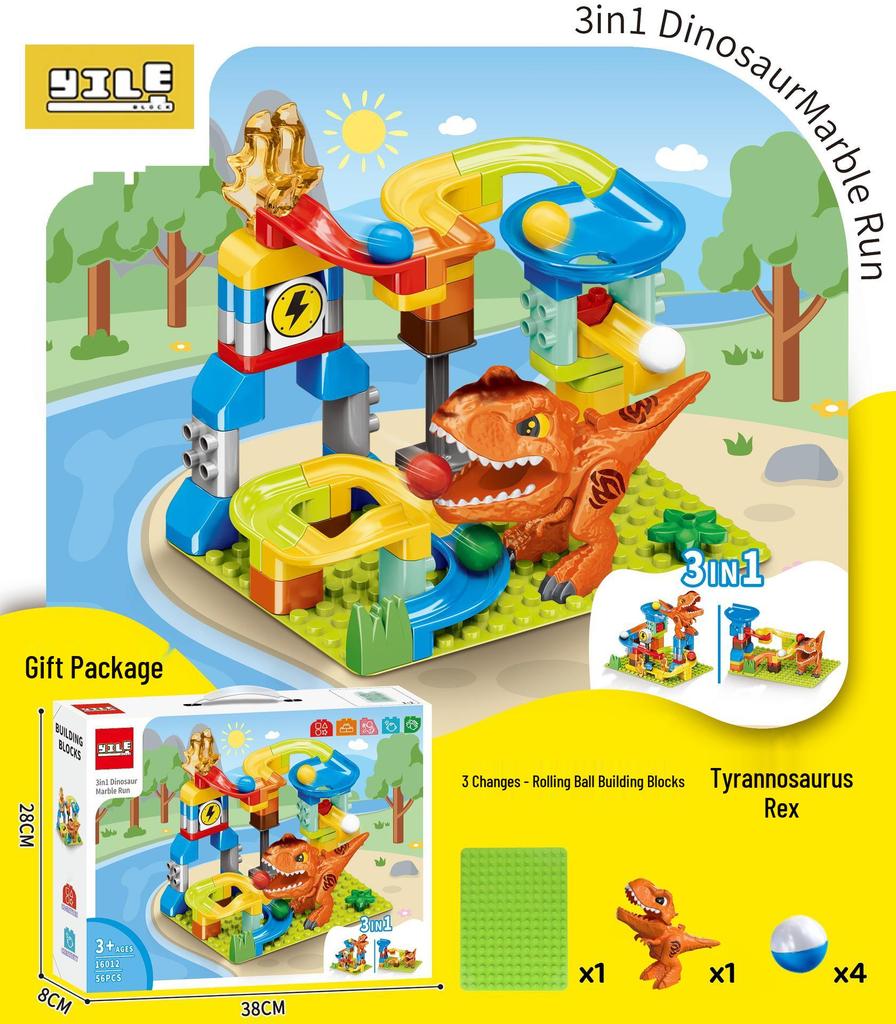 Großkörnige Dinosaurier Murmelbahn Bausteine - Lernspielzeug für 3-6 Jährige
