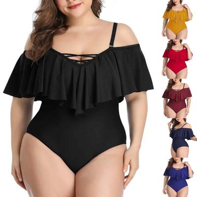 Women's One-Piece Plus Size Solid Colour Ruffle Swimming Costume With Bbra Pad And No Steel Bra