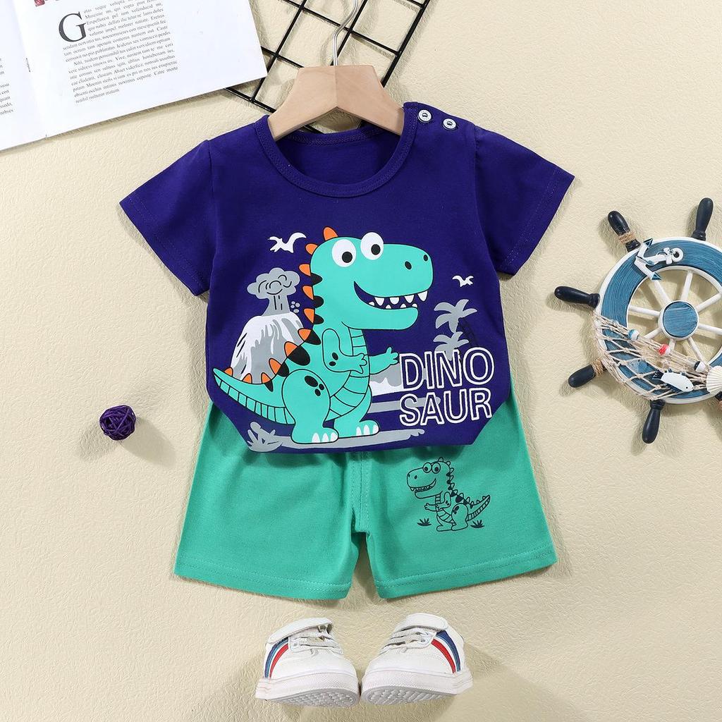 Kids' Summer Cotton Two-Piece Set: Cartoon Short Sleeve & Shorts for Toddlers