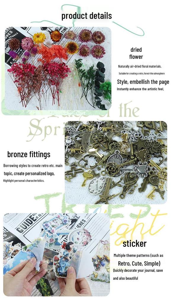 Retro Art Sticker Set: Dried Flower Journal Paper with Creative Cross-Border Designs