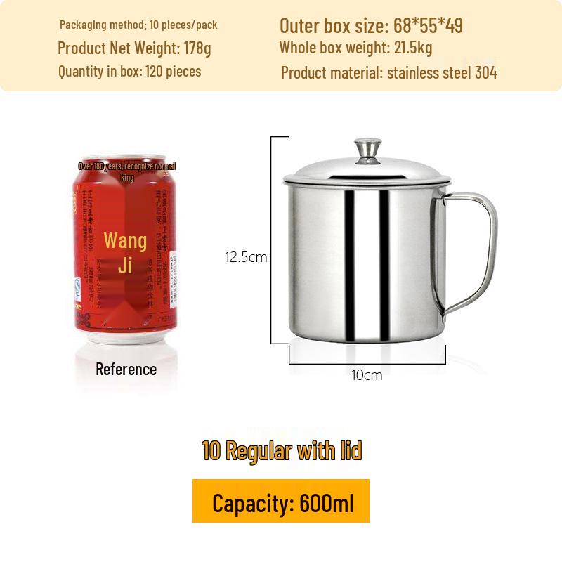 Thickened 304 Stainless Steel Drinking Cup with Lid for Kindergarten Students - Multiple Sizes Available