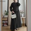 ZANZEA Damen Freizeit Patchwork Kleid mit langen Ärmeln, Fake-Zweiteiler, locker
