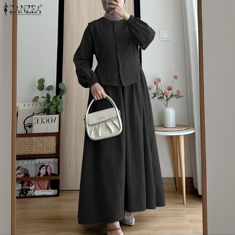 ZANZEA Damen Freizeit Patchwork Kleid mit langen Ärmeln, Fake-Zweiteiler, locker