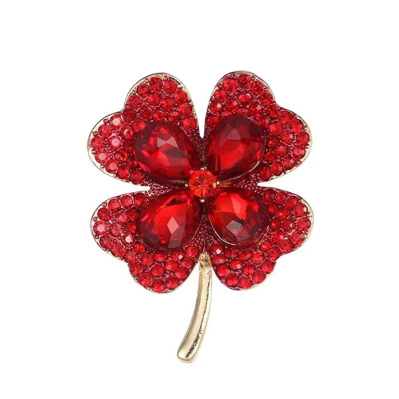 Four-leaf Clover Brooch with Rhinestones, High-end Vintage-style Corsage, Anti-glare Pin